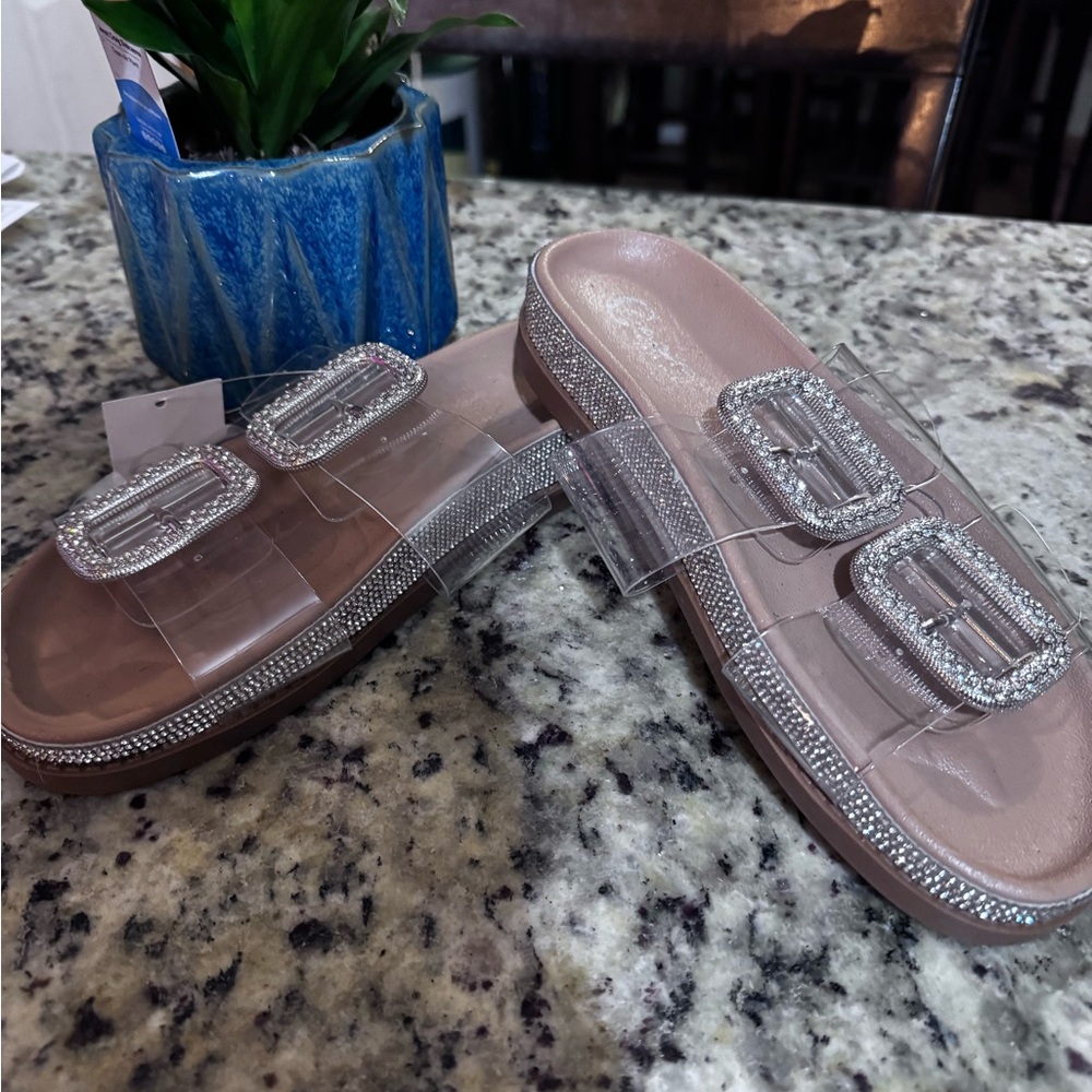 Elegant Crystal Embellished Slide Sandals